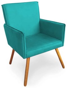 Poltrona Decorativa Vênus com Debrum Pés Palito Madeira Suede Turqueza - Sheep Estofados - Azul