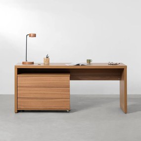 Conjunto Office - Bancada Contemporânea Louro Freijó 1,80m + Gaveteiro Contemporâneo 3 Gavetas Louro Freijó 85cm - Conjunto Office - Bancada Contemporânea Louro Freijó 1,80m + Módulo Contemporâneo 3 Gavetas Louro Freijó 85cm