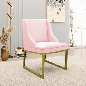 Cadeira Sala de Jantar Industrial Dourado Kit 6 Liz Suede D03 - D'Rossi - Rosa Bebê