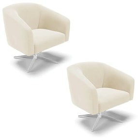 Poltrona Decorativa Giratória Cromada Kit 2 Stella Veludo Bege D03 - D'Rossi