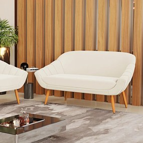Kit 01 Namoradeira 02 Lugares e 01 Poltrona Giovana Veludo Bege Pés Palito Castanho - Indo Decorar