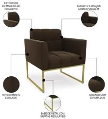 Poltrona Base Industrial Dourado Kit 2 Ana Suede Marrom - Ibiza