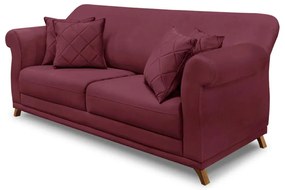 Sofá Decorativo 220cm 3 Lugares com 4 Almofadas Armstrong Veludo Vinho G63 - Gran Belo