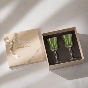 Kit 2 Taças de Cristal Lapidado 66 P/ Licor c/ Caixa de Presente - Verde Claro Verde Claro