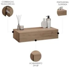 Penteadeira Suspensa 60cm 1 Gaveta Carina Z34 Freijó        - Mpozenat