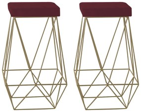 Kit 2 Banqueta Decorativa Kathy Base Gold Suede Bordô G41 - Gran Belo