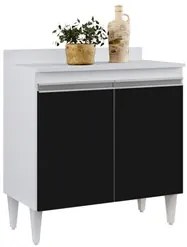Balcão Gabinete 80cm 2 Portas Hawai Branco/Preto - Lumil Móveis