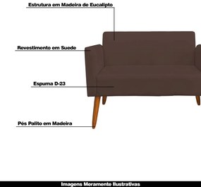 Poltrona Namoradeira Decorativa Isabella Pés Palito Madeira Suede Marrom G19 - Gran Belo
