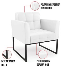 Kit 1 Sofá Namoradeira e 2 Poltronas Elisa Corino Branco Base Metálica Industrial Preto D03 - D'Rossi
