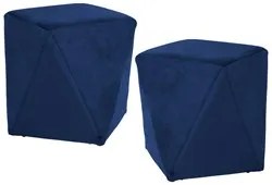 Kit 2 Puffs Decorativos Ametista C-304 Veludo Azul Marinho - Domi
