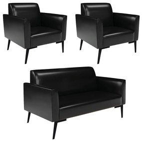 Sofá Namoradeira com 2 Poltronas Pés Villach Marisa Corano D03 - DRossi - Preto