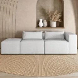 Sofá 4 Lugares 303cm Com Puff Esquerdo Fay Linho Gelo Z55 - Mpozenato