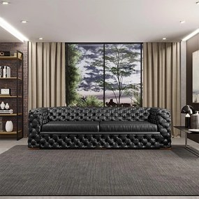 Sofá 3 Lugares Gênova 240cm Couro Preto G58 - Gran Belo