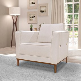 Kit 2 Poltronas Decorativas Pés em Madeira Tarantino Linho Pérola G63 - Gran Belo