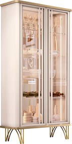 Cristaleira Decorativo com LED Portas de Vidro Évora Off White/Champagne G26 - HB Móveis