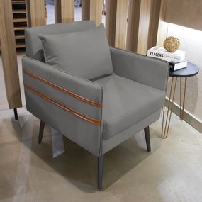 Poltrona Mari Suede Pés Palito de Ferro Marrom - D'Rossi - Grafite