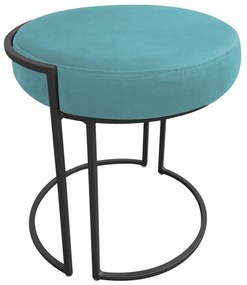Puff Redondo Base Industrial Preto Kit 2 Love Suede - Azul Turquesa