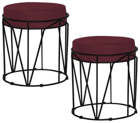 Kit 2 Puffs Decorativo Sala de Estar Base Preto Chloe Suede Bordô G41 - Gran Belo