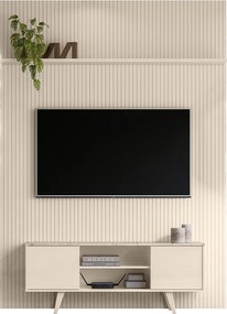 Painel TV 65 Pol 179cm Ripado Valen e Rack Bancada Korelli M20 - D'Rossi - Calacata(brilho)/Off White(brilho)