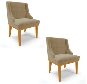 Cadeira Sala Jantar Kit 2 Liz Base Madeira Castanho Suede D03 - D'Rossi - Marrom Rato