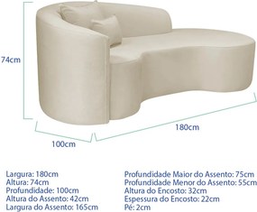 Kit Recamier Curvo Sala de Estar Inglaterra 180cm Lado Direito e 2 Poltronas Orgânica Luxo Amore Bouclé