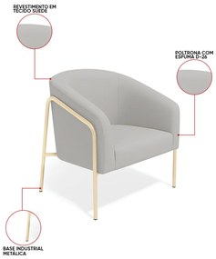 Poltrona Sala Industrial Alta Champanhe Stella Suede D03 - D'Rossi - Cinza