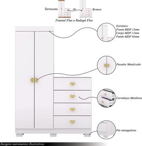 Cômoda Roupeiro Allure 4 Gavetas 2 Portas com Prateleiras Branco G98 - Gran Belo
