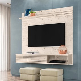 Painel TV 55 Pol 136cm Bancada Suspensa para Sala Briven Calacata/Off White M20 - D'Rossi