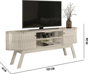 Rack TV 75 Pol 183cm Bancada para Sala Enzari M20 - D'Rossi - Calacata e Off White