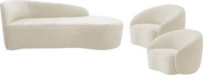 Kit Divã Recamier Orgânico França 140cm Lado Direito e 2 Poltronas Amore Bouclé