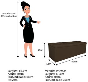 Calçadeira Estofada Manchester 140 cm Casal Suede Marrom - ADJ Decor
