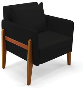 Poltrona Lana Linho Base de Madeira D03 - D'Rossi  - A79 Preto