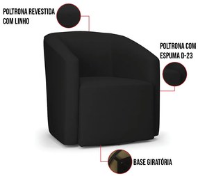 Poltrona Decorativa Base Giratória Stella Max Linho D03 - D'Rossi - A79 Preto