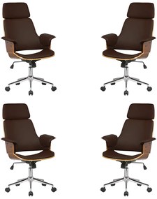 Kit 4 Cadeira de Escritório Home Office Decorativas Casemiro PU c/Regulagem de Altura Base Giratória Marrom G56 - Gran Belo