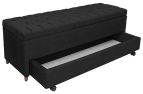 Calçadeira Baú com Sapateira Casal 140cm Paris Capitonê Suede Preto - Sheep Estofados - Preto