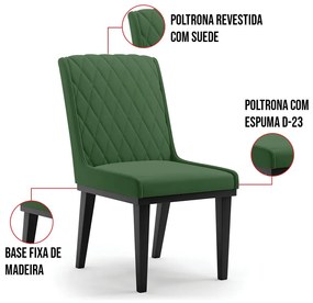 Cadeira Sala de Jantar Base Madeira Preto Kit 4 Sofia Suede Azul Marinho D03 - D'Rossi - Verde