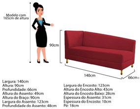 Recamier Valéria 140cm Lado Direito Suede Vermelho - ADJ Decor
