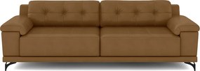 Sofá Living 3 lugares 215cm Agostino Pés Design em Ferro Couro Caramelo G52 - Gran Belo