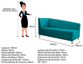 Recamier Valéria 140cm Lado Direito Suede Azul Turquesa - ADJ Decor