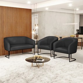 Namoradeira e 2 Poltronas Industrial Preto Stella Sintético D03 - D'Rossi - Preto