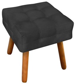 Puff Banqueta Decorativo Pé Palito de Madeira Kit 2 Elisa Suede Preto D03 - D'Rossi