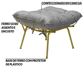 Puff Decorativo Sala de Estar Abel Pés Dourado Linho Cinza Claro G41 - Gran Belo