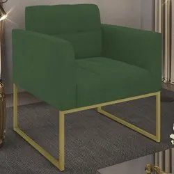 Poltrona Decorativa Base Industrial Dourado Ana Veludo Verde - Ibiza