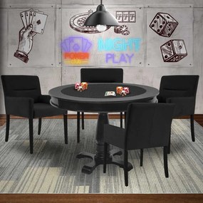 Mesa de Jogos Carteado Redonda Victoria Tampo Reversível Preto com 4 Cadeiras Vicenza Suede Preto Fosco G36 G15 - Gran Belo