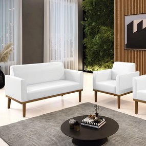 Sofá Namoradeira com Poltrona Base de Madeira Fixa Castanho Marisa Corano  D03 - D'Rossi - Branco