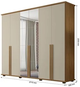 Guarda-Roupa Casal Com Espelho 6 Portas 5 Gavetas Estrela Cinamomo/Off White – RV Móveis