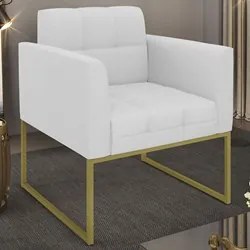 Poltrona Decorativa Base Industrial Dourado Ana Linho Cinza - Ibiza