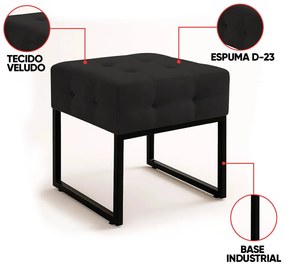 Poltrona Sala e Puff Decorativo Industrial Elisa Veludo D03 - D'Rossi - Preto