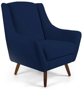 Poltrona Decorativa Sala de Estar Pés de Madeira Naomi Veludo Azul Oxford G15 - Gran Belo