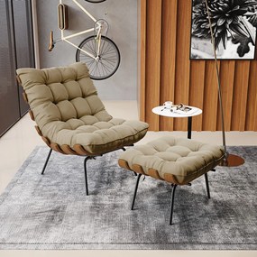 Puff Costela Suede Marrom Rato Base Metálica Preto - D'Rossi